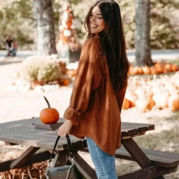 NWT KITTENISH | Oversized Brown Western Button Down Shacket | S - Picture 2 of 9